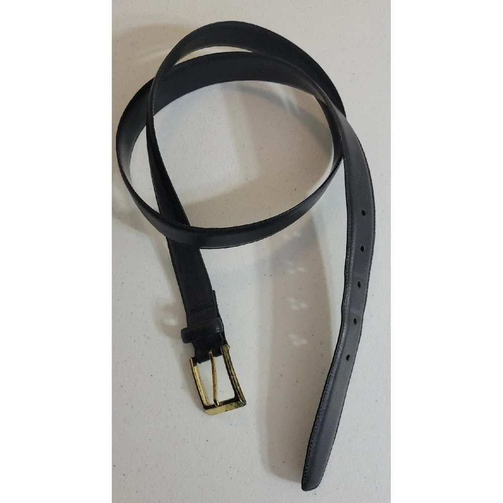 Italian Leather Belt Classic Minimalist Professional Gold Buckle Dress Black 42